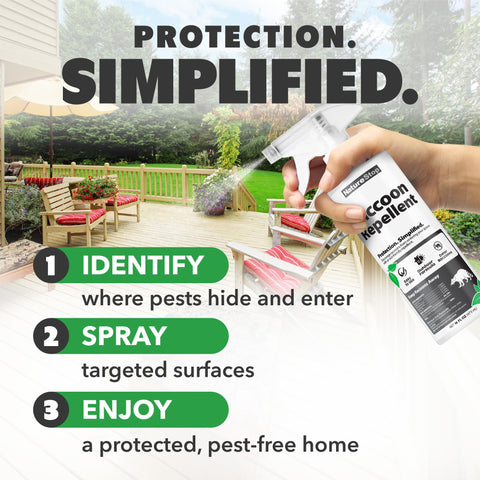 NatureStop Raccoon Repellent Spray 16 oz bottle ready for outdoor use.