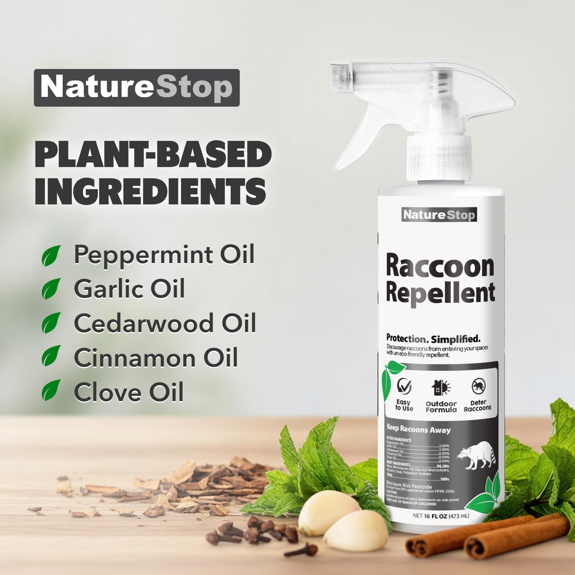 NatureStop Raccoon Repellent Spray label notes USA-made manufacturing.
