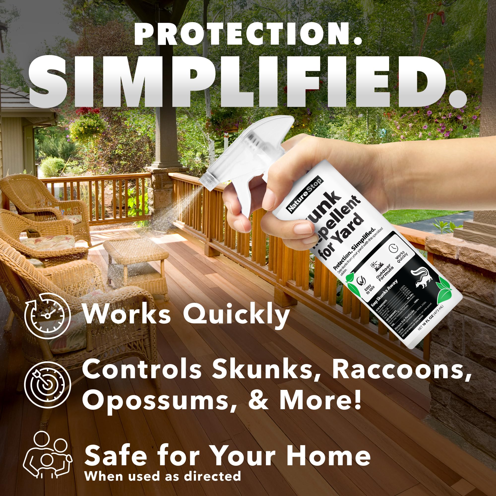 NatureStop skunk deterrent shows USA-made quality for regular outdoor use.