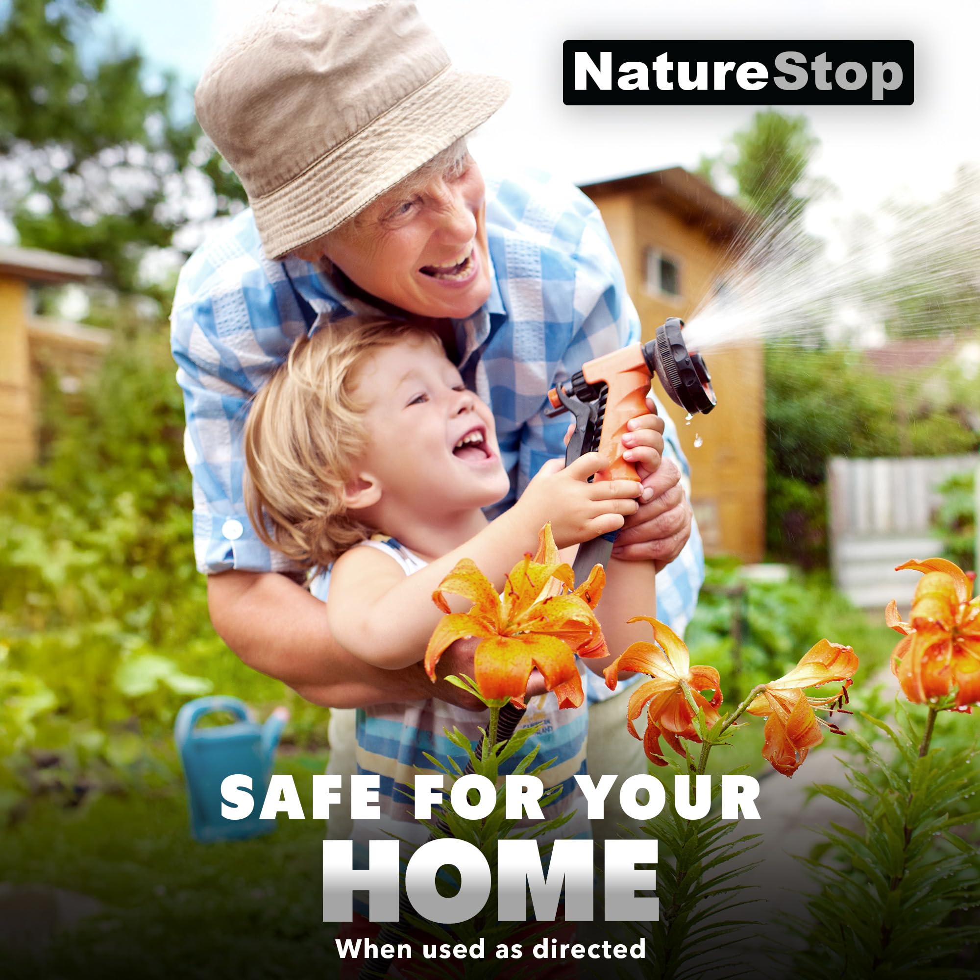 NatureStop spray near a patio edge to deter skunks from edging the yard.