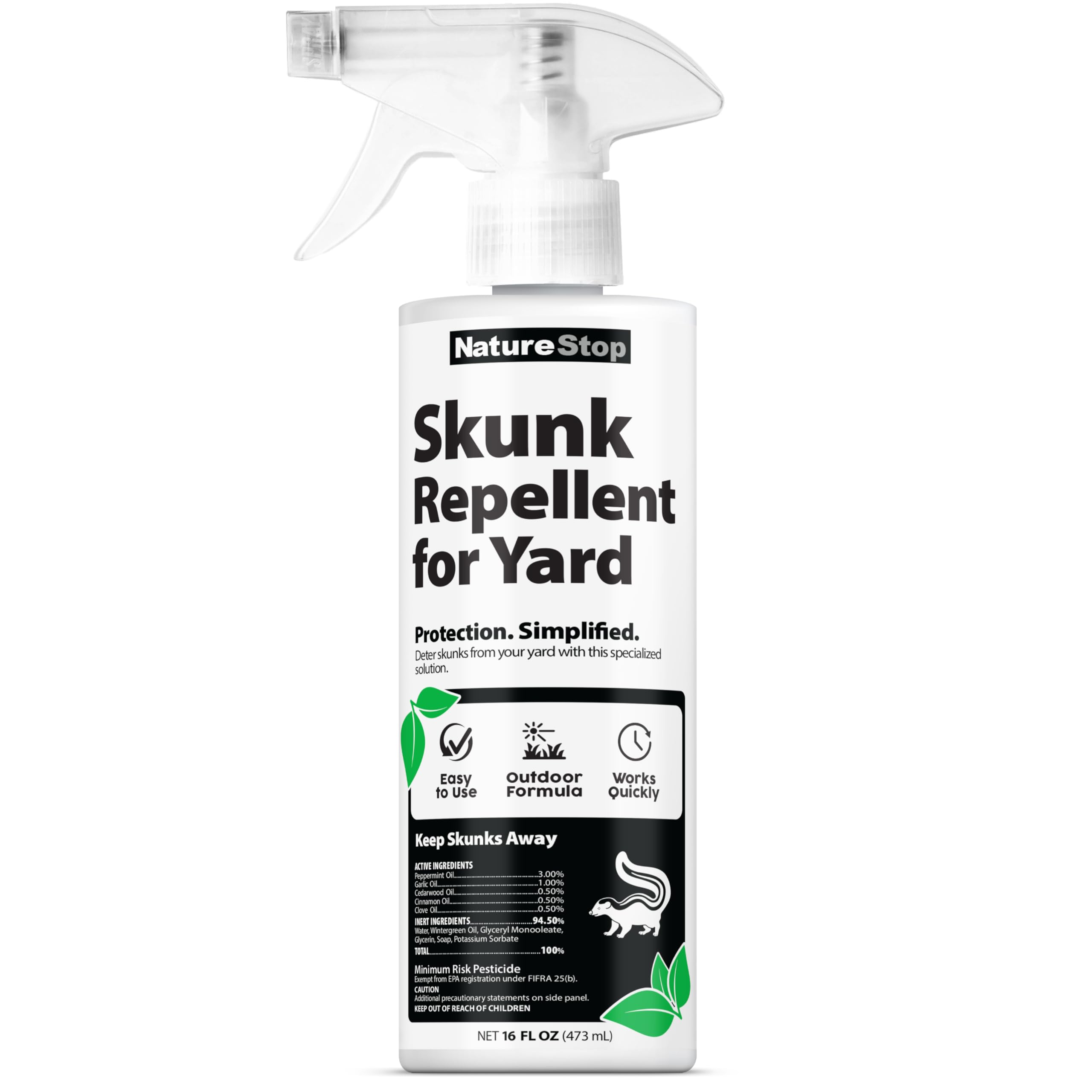 NatureStop skunk repellent spray bottle for outdoor use deterring skunks around yard areas.