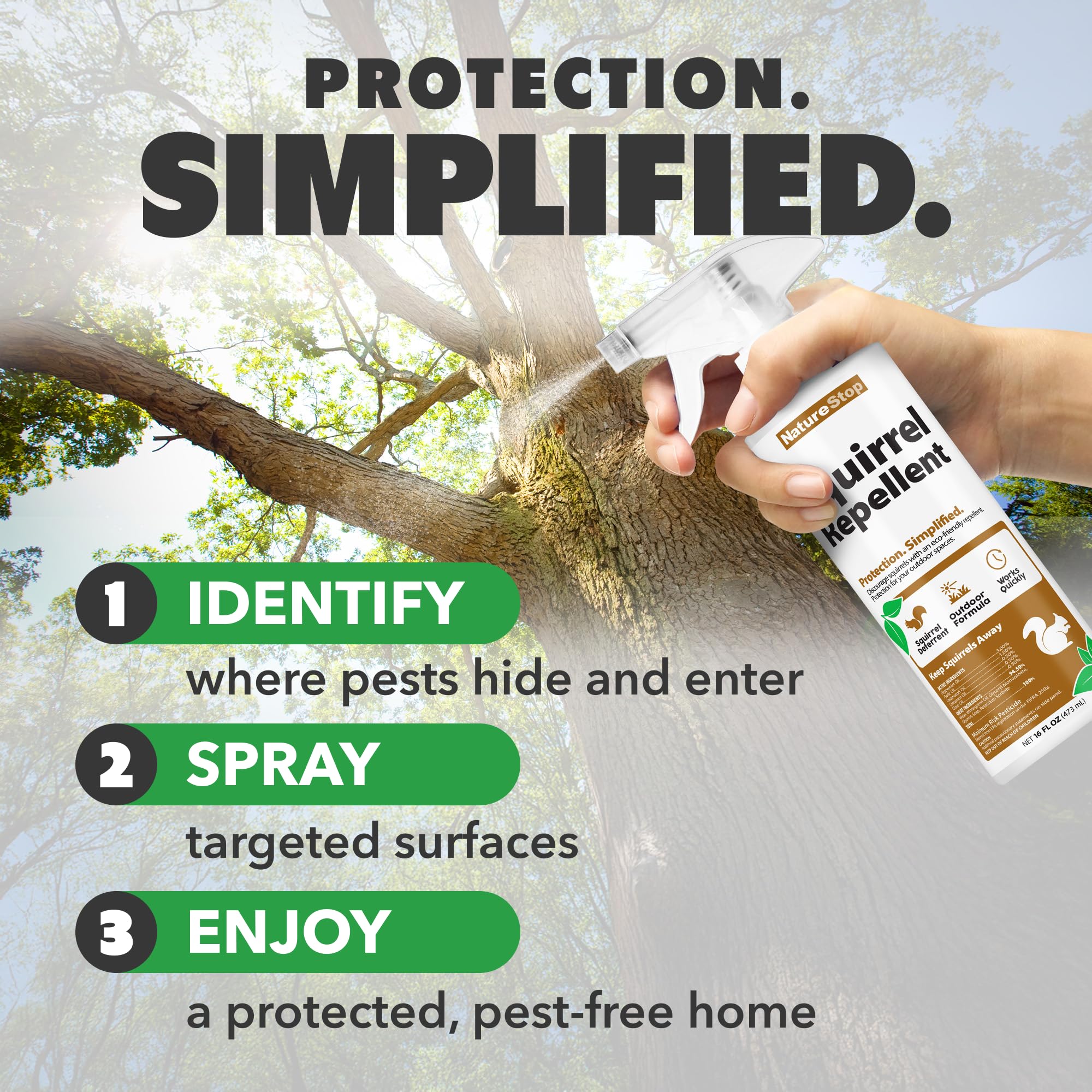 NatureStop Squirrel Repellent Spray label closeup highlights usage instructions.