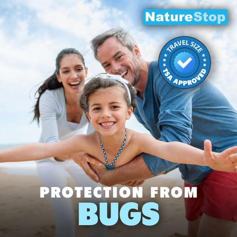 NatureStop Travel Bug Spray 3oz label highlights USA-made and biodegradable formula.