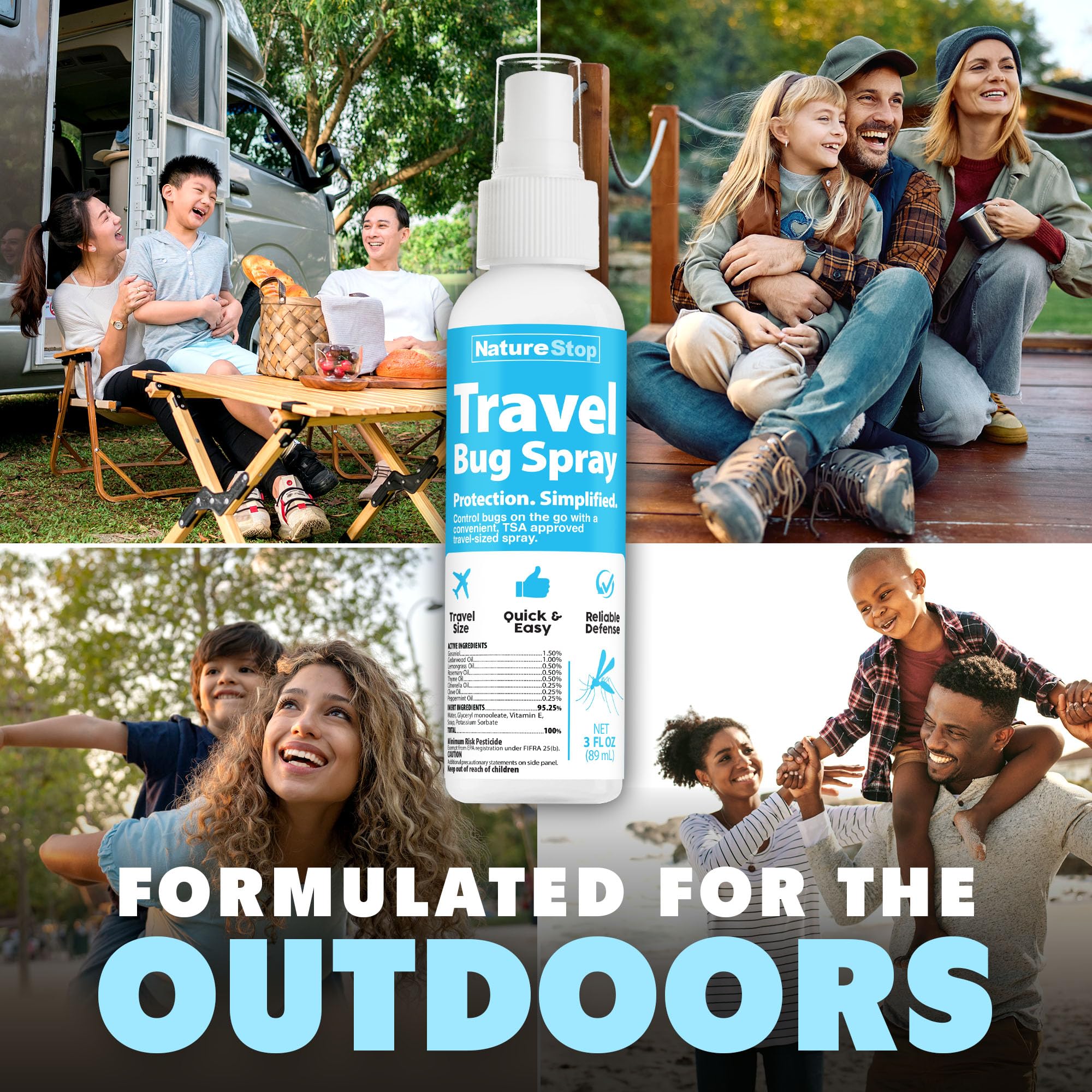 NatureStop Travel Bug Spray 3oz in carry-on pack for easy travel access.