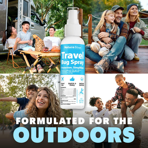 NatureStop Travel Bug Spray 3oz in carry-on pack for easy travel access.