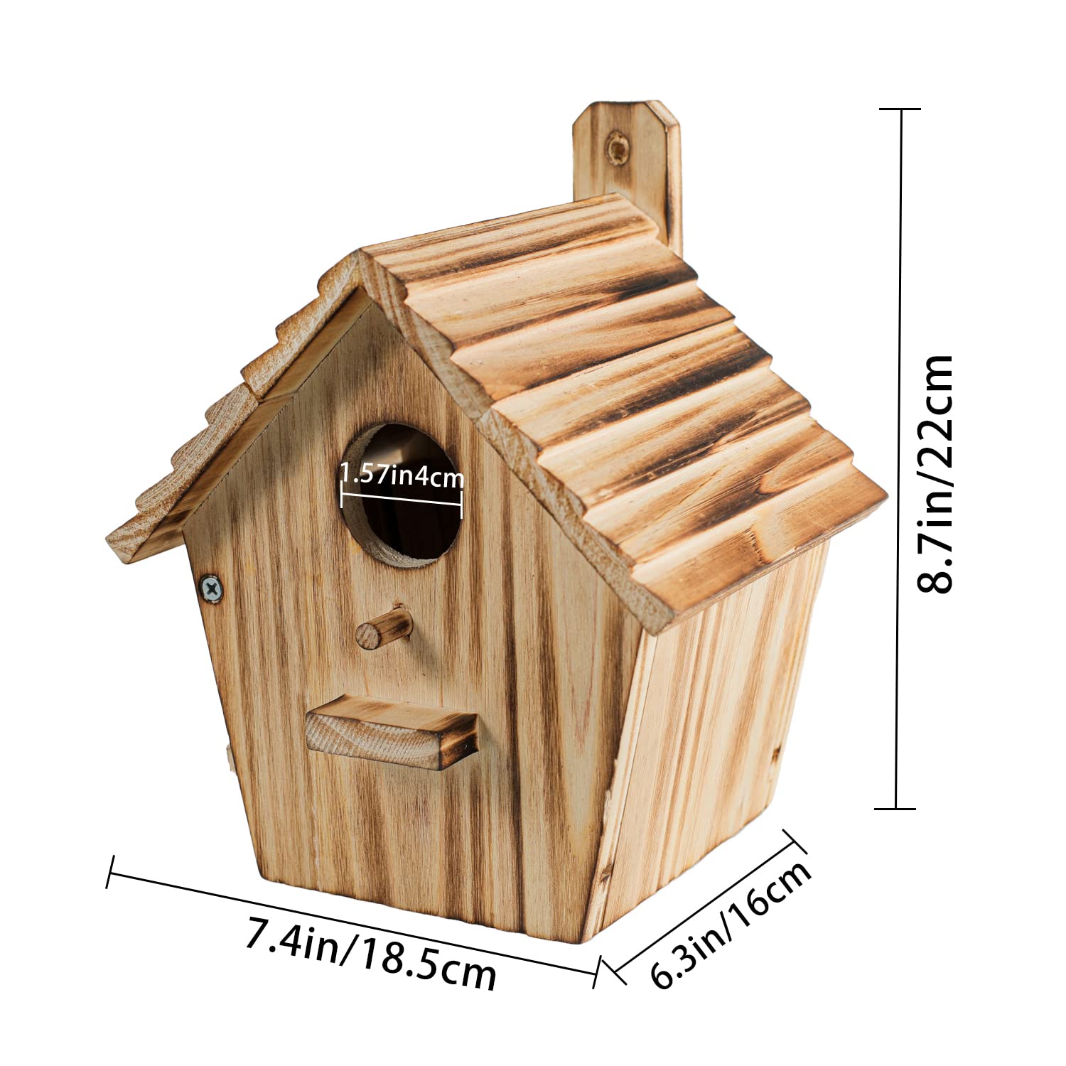 NATUREYLWL bird house dimensions 6.3 by 7.4 by 8.7 inches for compact yards.