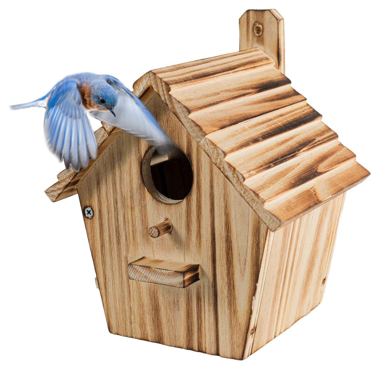 NATUREYLWL bird house with outdoor pole design for easy garden mounting.