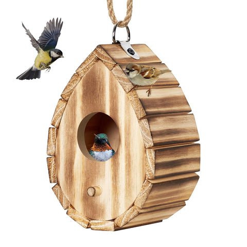 NATUREYLWL Easy-hang birdhouse with included cord for quick placement.