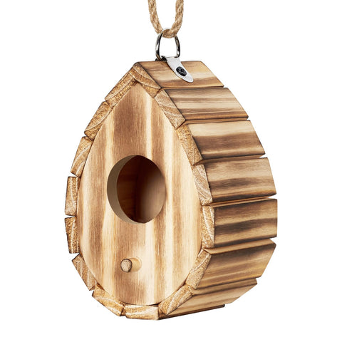 NATUREYLWL Hummingbird House outside with natural wood finish for durable garden use.