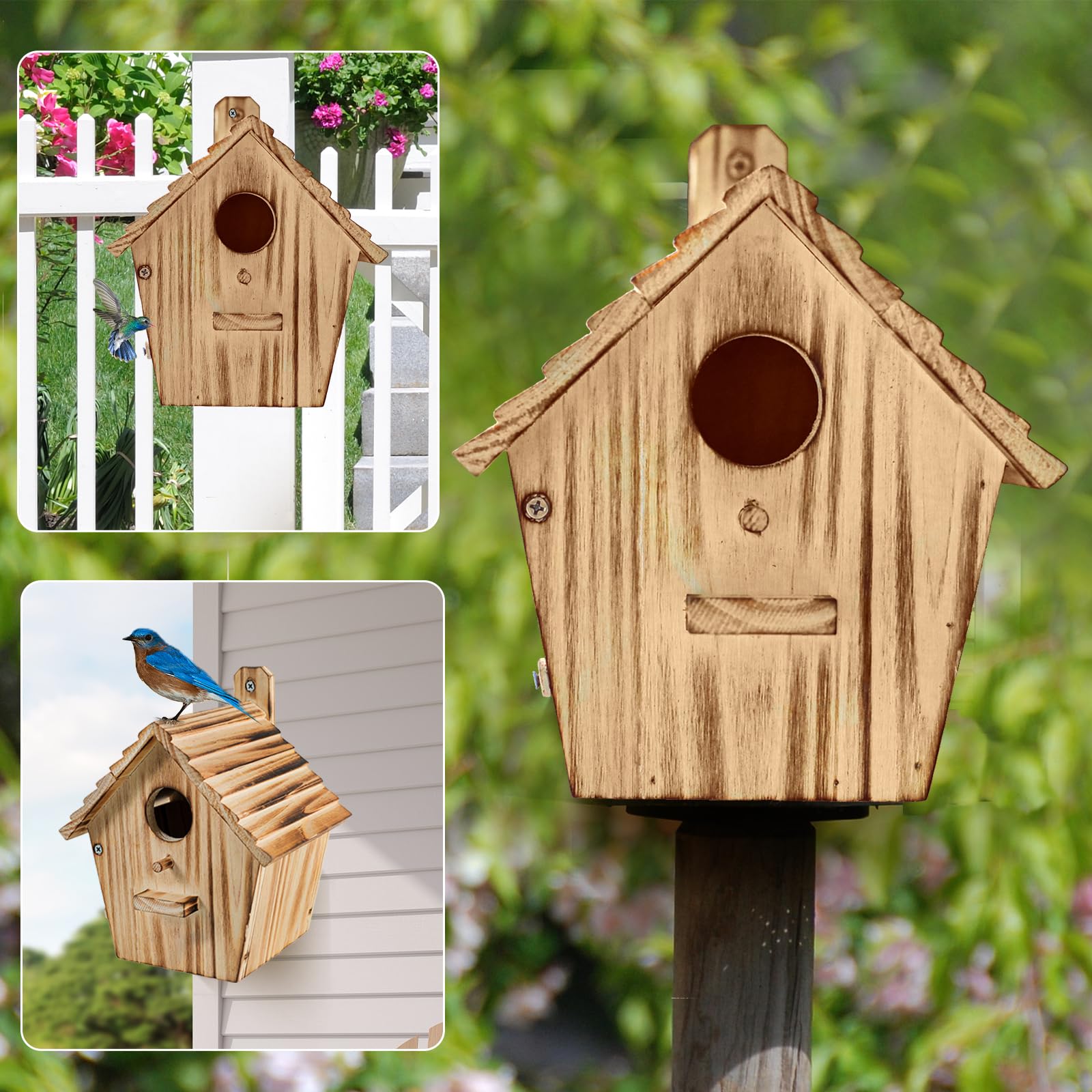 NATUREYLWL interior grooves aid young birds' nest exit for swallows and bluebirds.