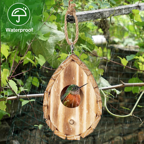 NATUREYLWL Weather-resistant wooden birdhouse protects nests in outdoor conditions.