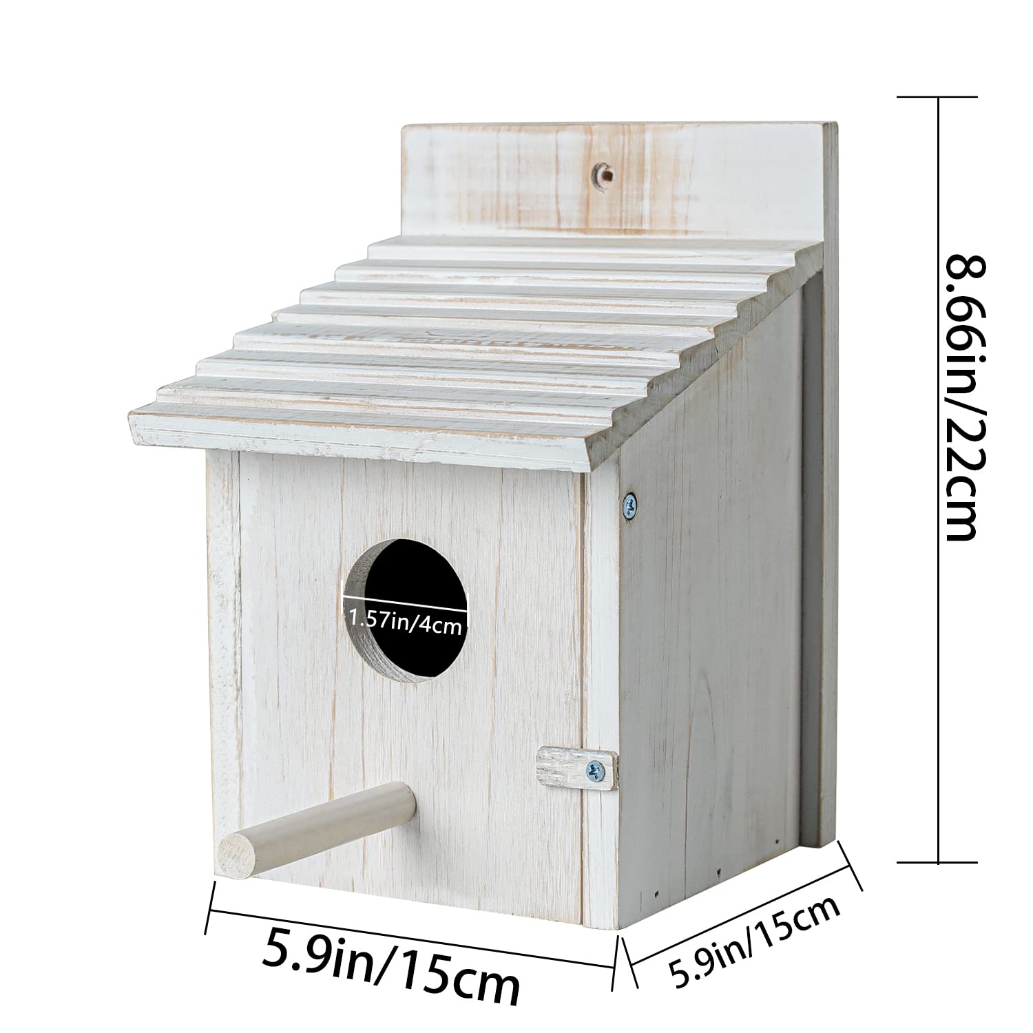 NATUREYLWL weatherproof hanging birdhouse shown in a garden setting.