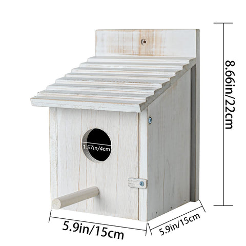NATUREYLWL weatherproof hanging birdhouse shown in a garden setting.
