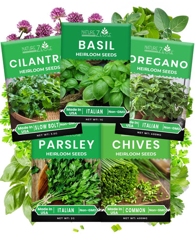 NatureZ Edge 5 Herb Seeds Variety Kit packaging for home gardeners.