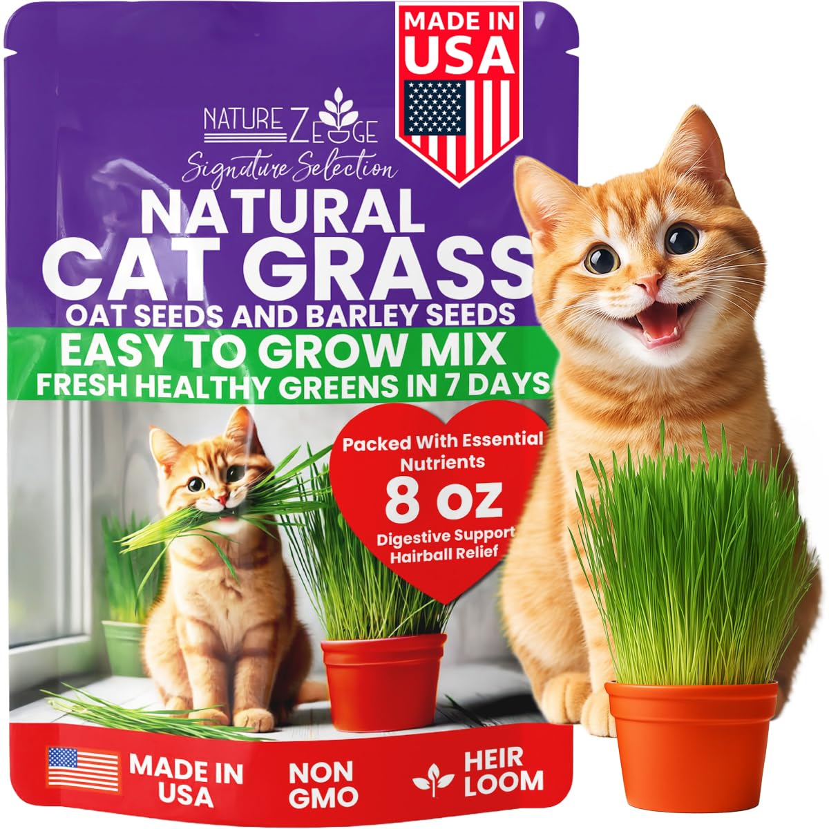NatureZ Edge cat grass seeds half-pound pack ready for indoor planting.