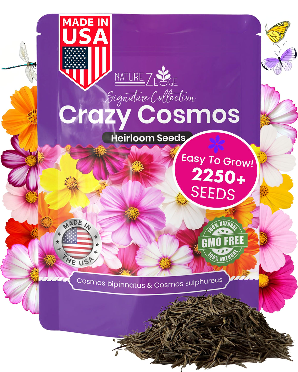 NatureZ Edge Crazy Cosmos Seeds Pack Front with vibrant cosmos colors.
