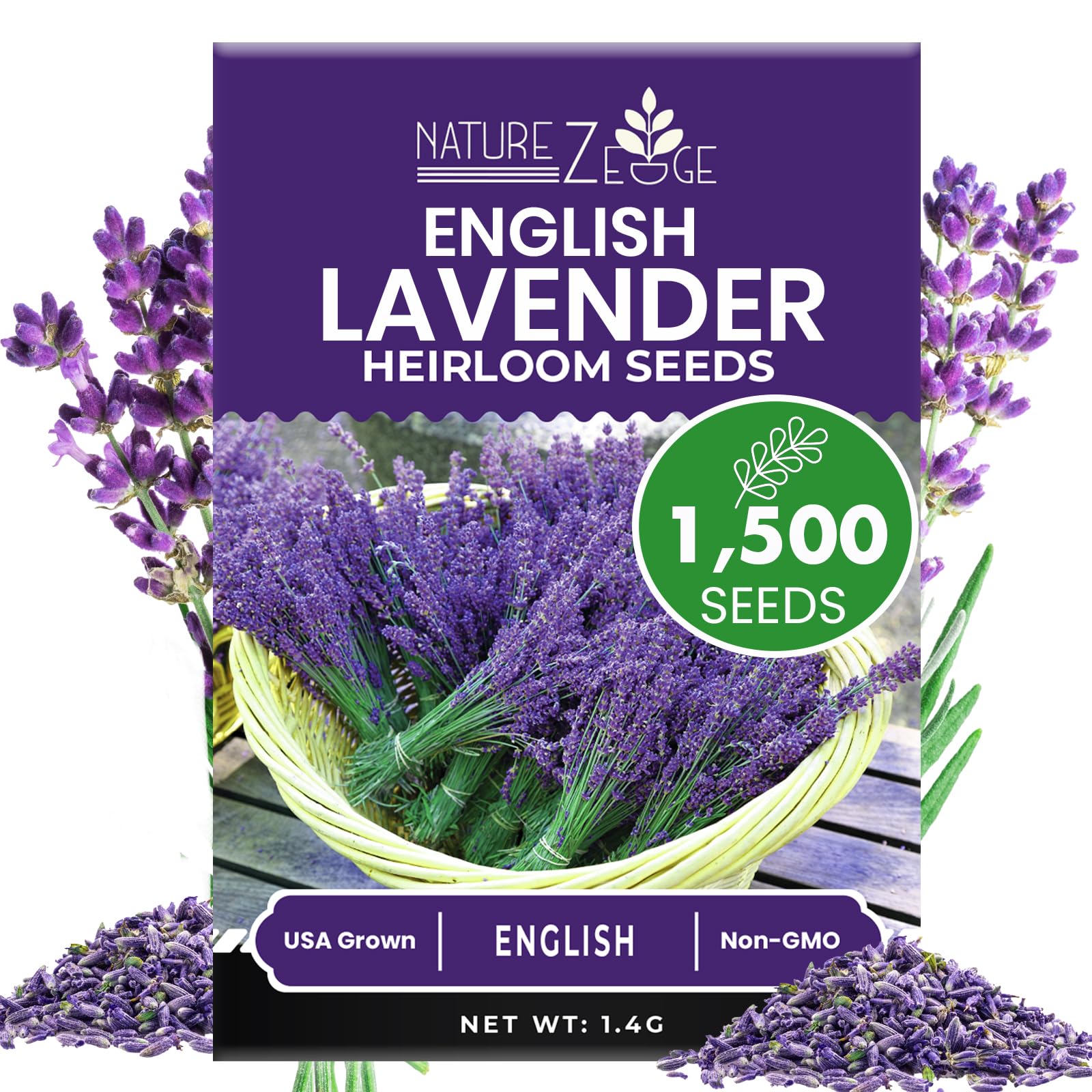 NatureZ Edge lavender seeds pack close-up ready to germinate for fragrant garden color.