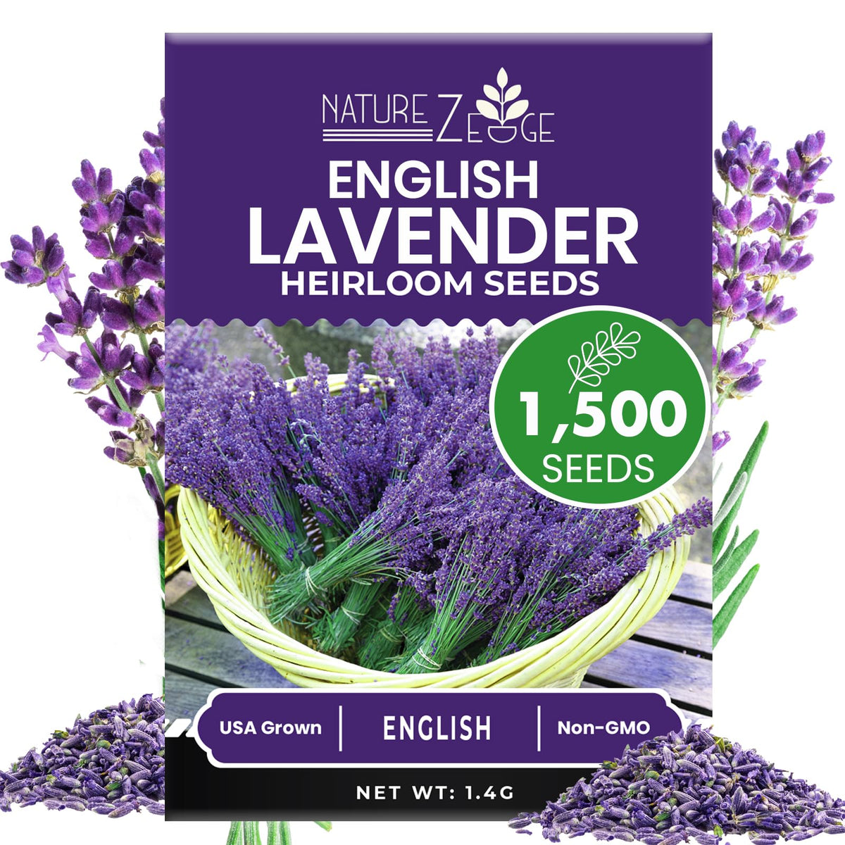 NatureZ Edge lavender seeds pack close-up ready to germinate for fragrant garden color.