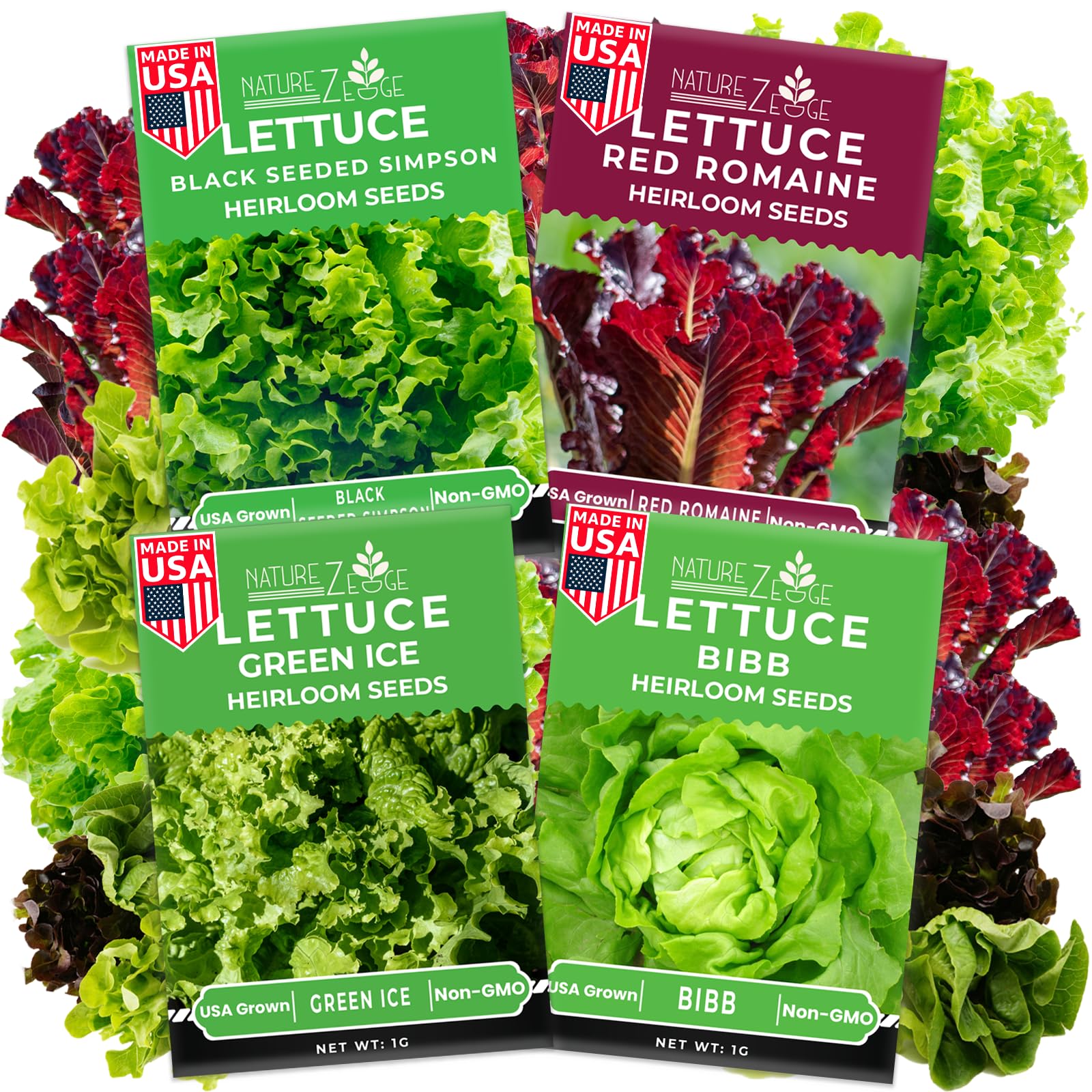 NatureZ Edge Red Romaine lettuce seeds for home gardens, crisp greens.