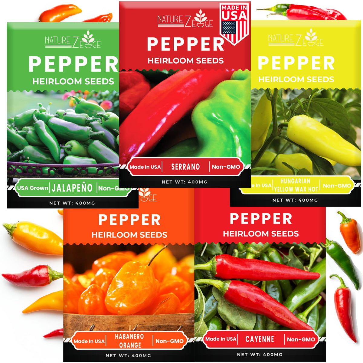 NatureZ Edge variety-pack hot pepper seeds for diverse garden heat