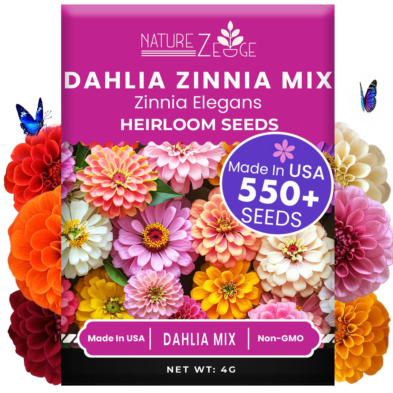 NatureZ Edge zinnia seeds packet for outdoor planting with vibrant color and easy setup