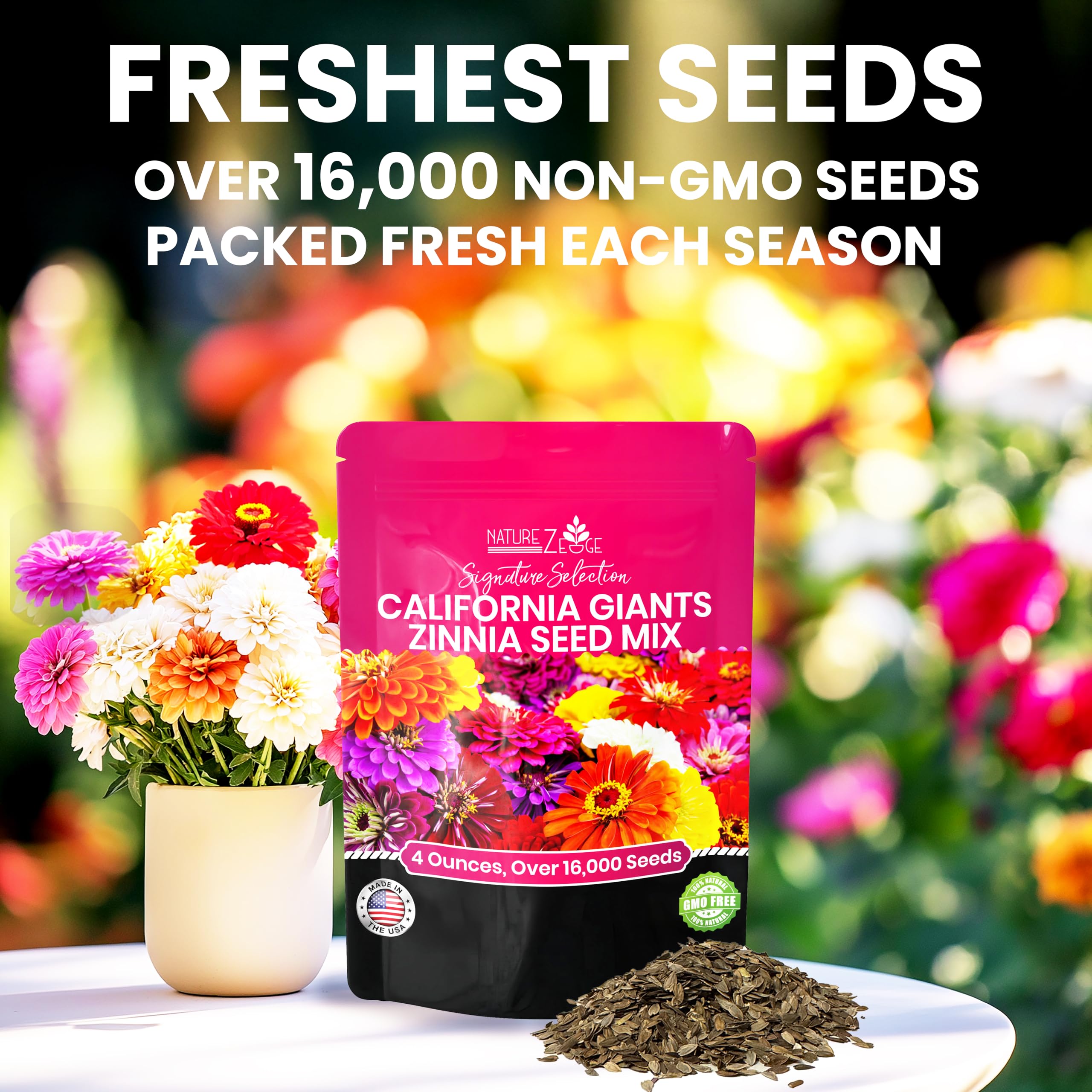 NatureZ Edge zinnia seeds bulk mix for easy, showy blooms in containers.