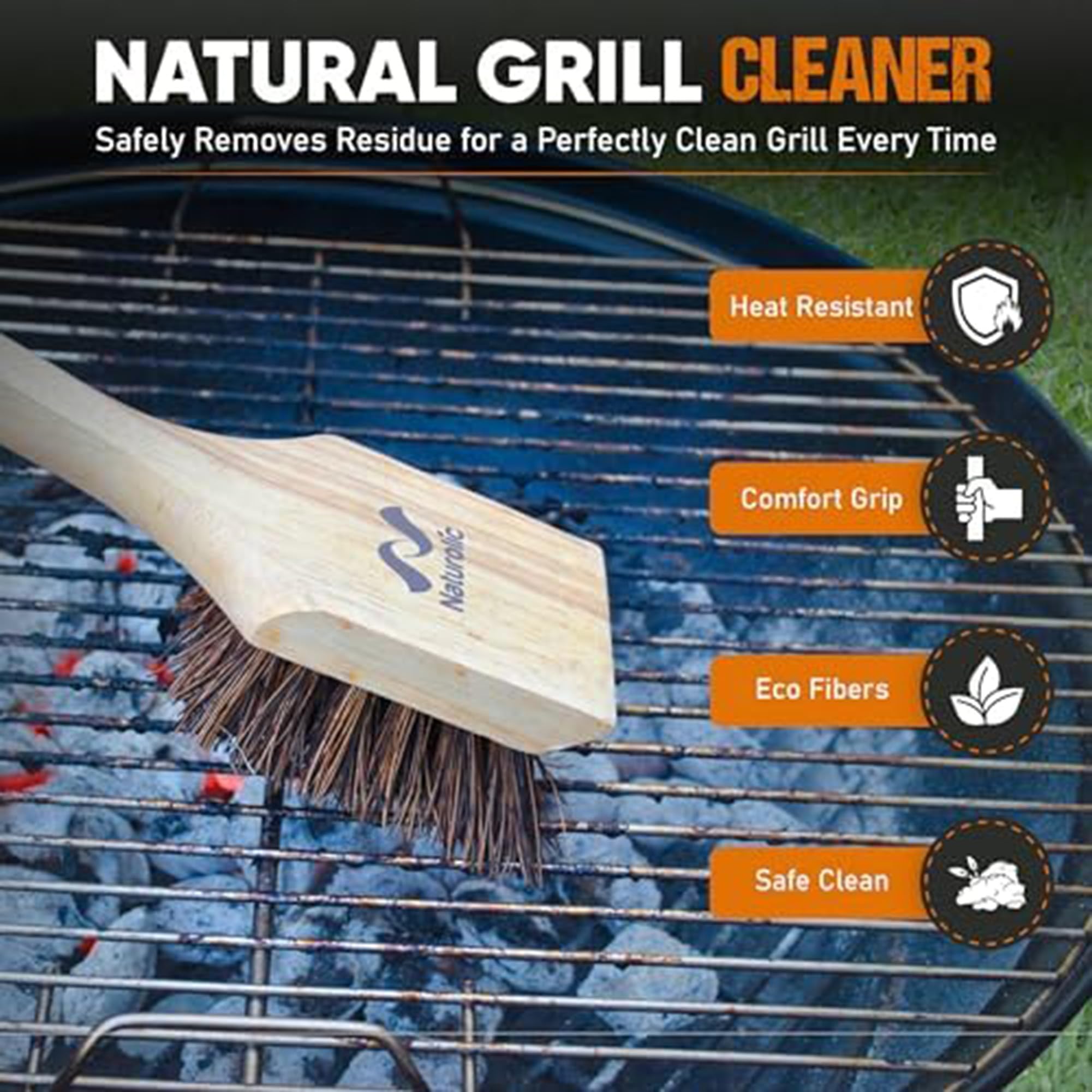 Naturolic grill brush head 3.5x4 inch covers more surface for faster cleaning