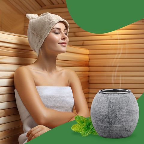 Navaris heat-resistant sauna cup withstands steam while releasing subtle fragrances.