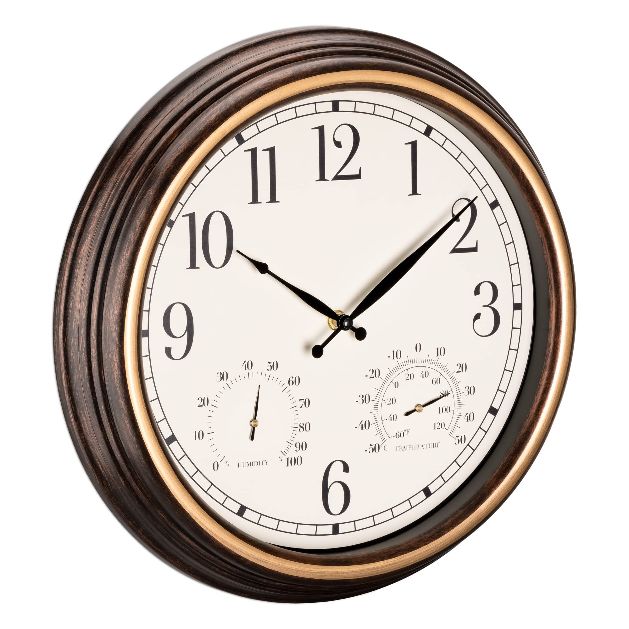 Navaris outdoor clock front view for patio timekeeping and outdoor décor.