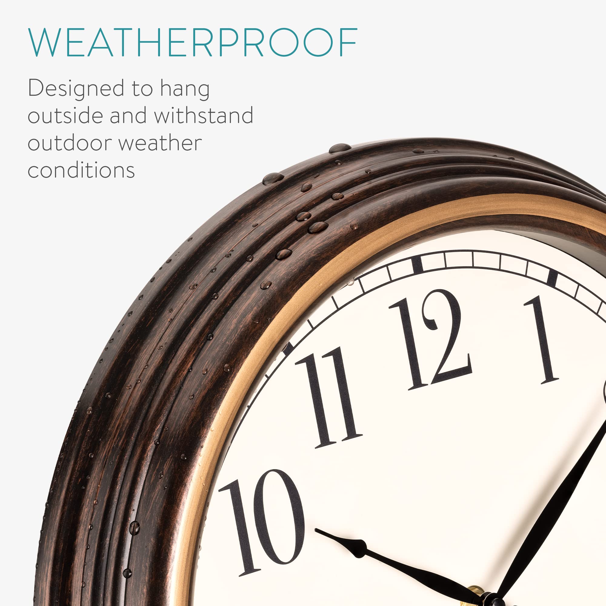 Navaris outdoor clock hygrometer closeup displaying humidity for porch comfort.