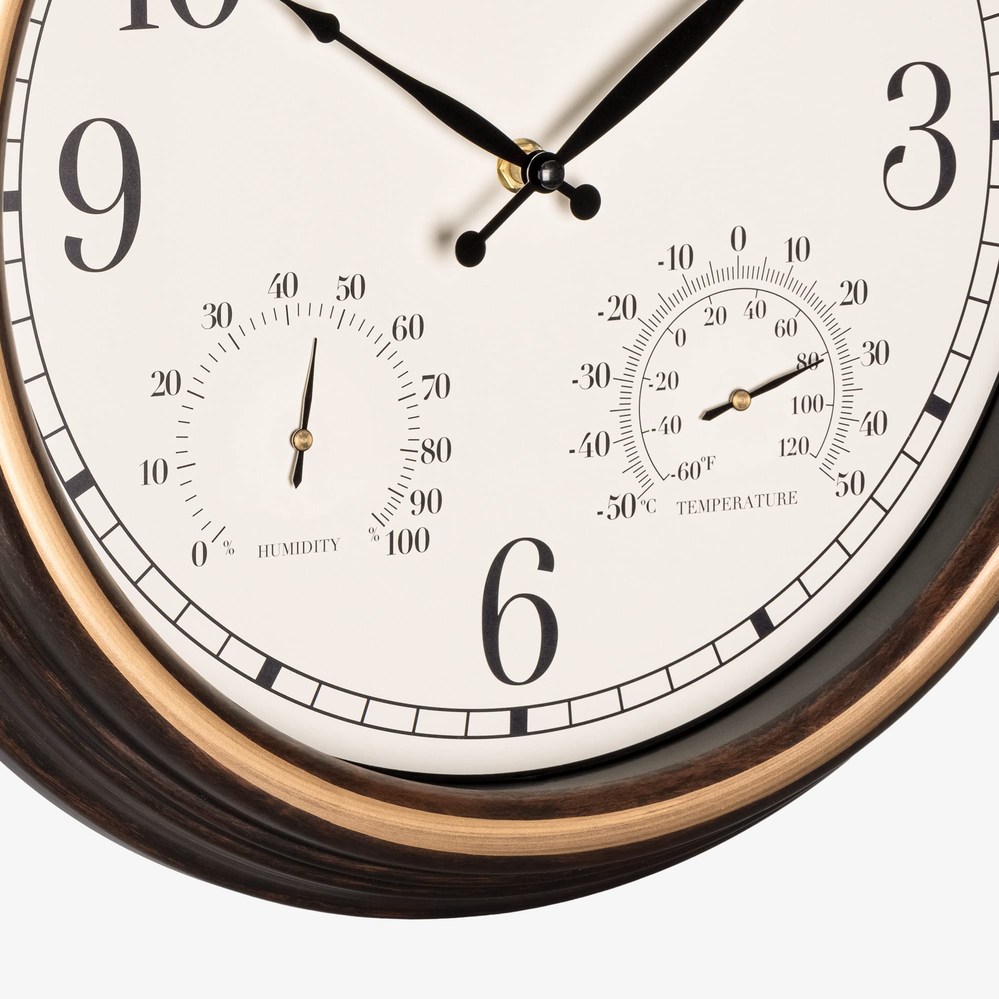 Navaris outdoor clock patio installation context on a deck wall.