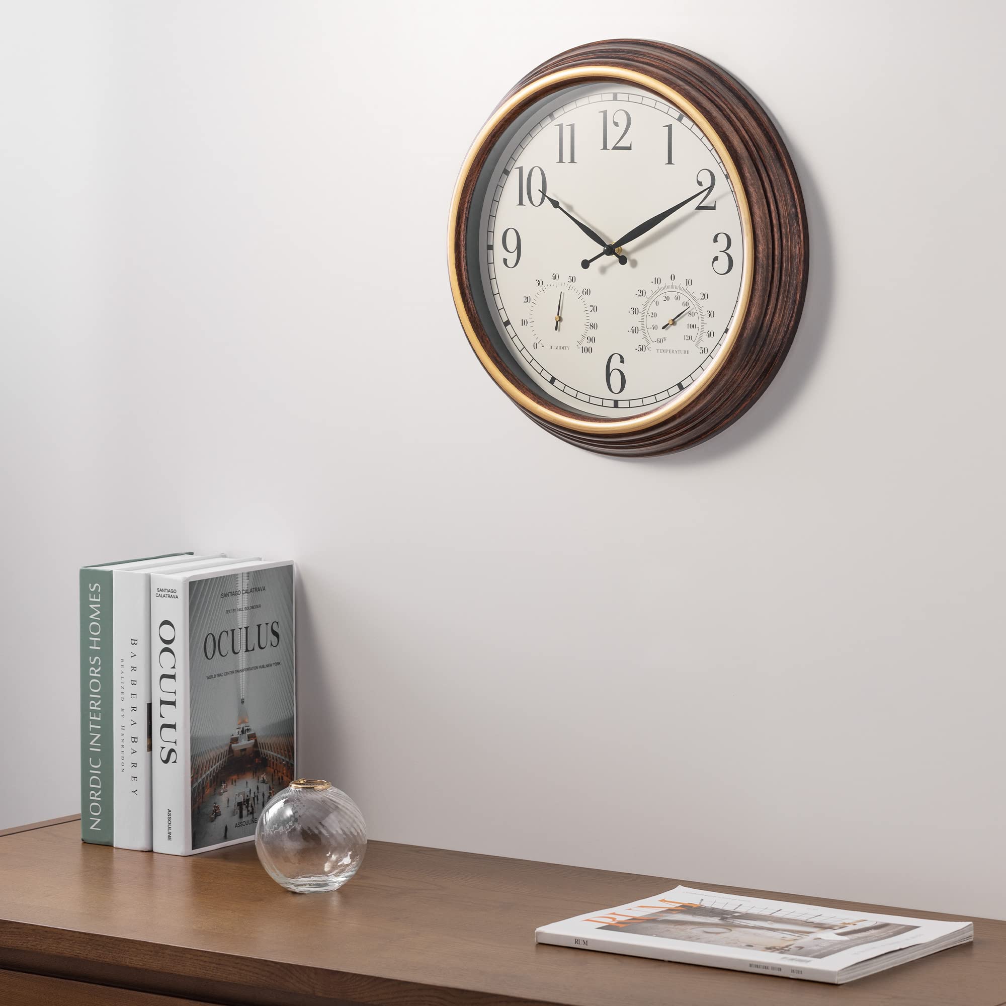 Navaris outdoor clock wall mount illustrating easy exterior placement on a wall.