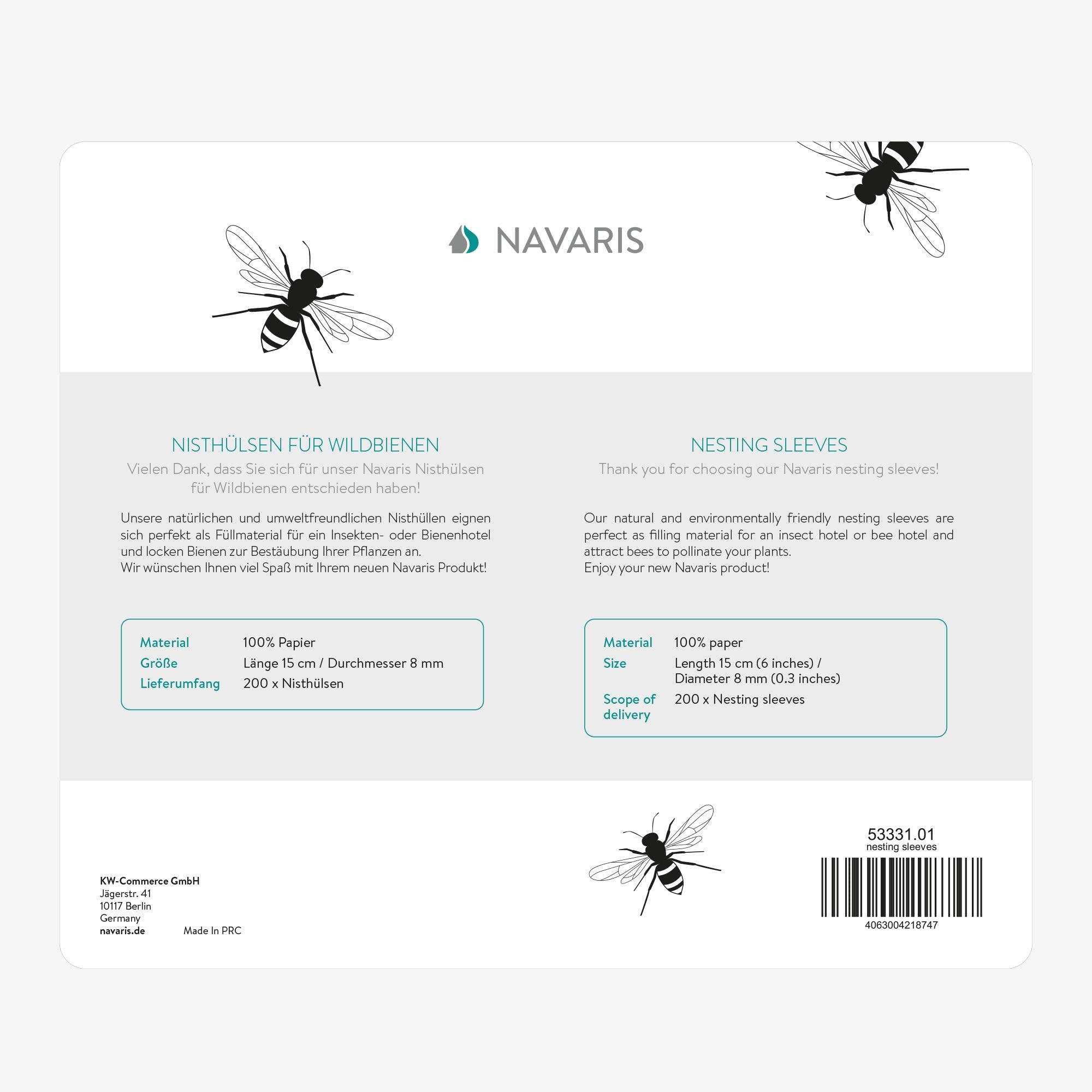 Recyclable paper packaging of Navaris bee tubes