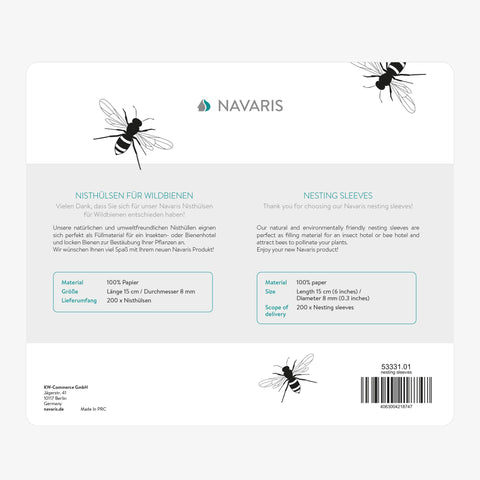 Recyclable paper packaging of Navaris bee tubes