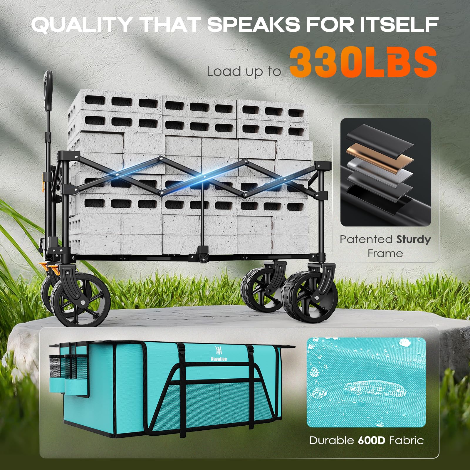 Navatiee fold-flat design wagon folds flat for trunk storage.