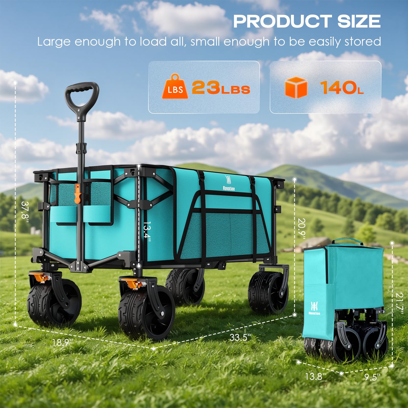 Navatiee silent all-terrain wheels reduce noise during transport.