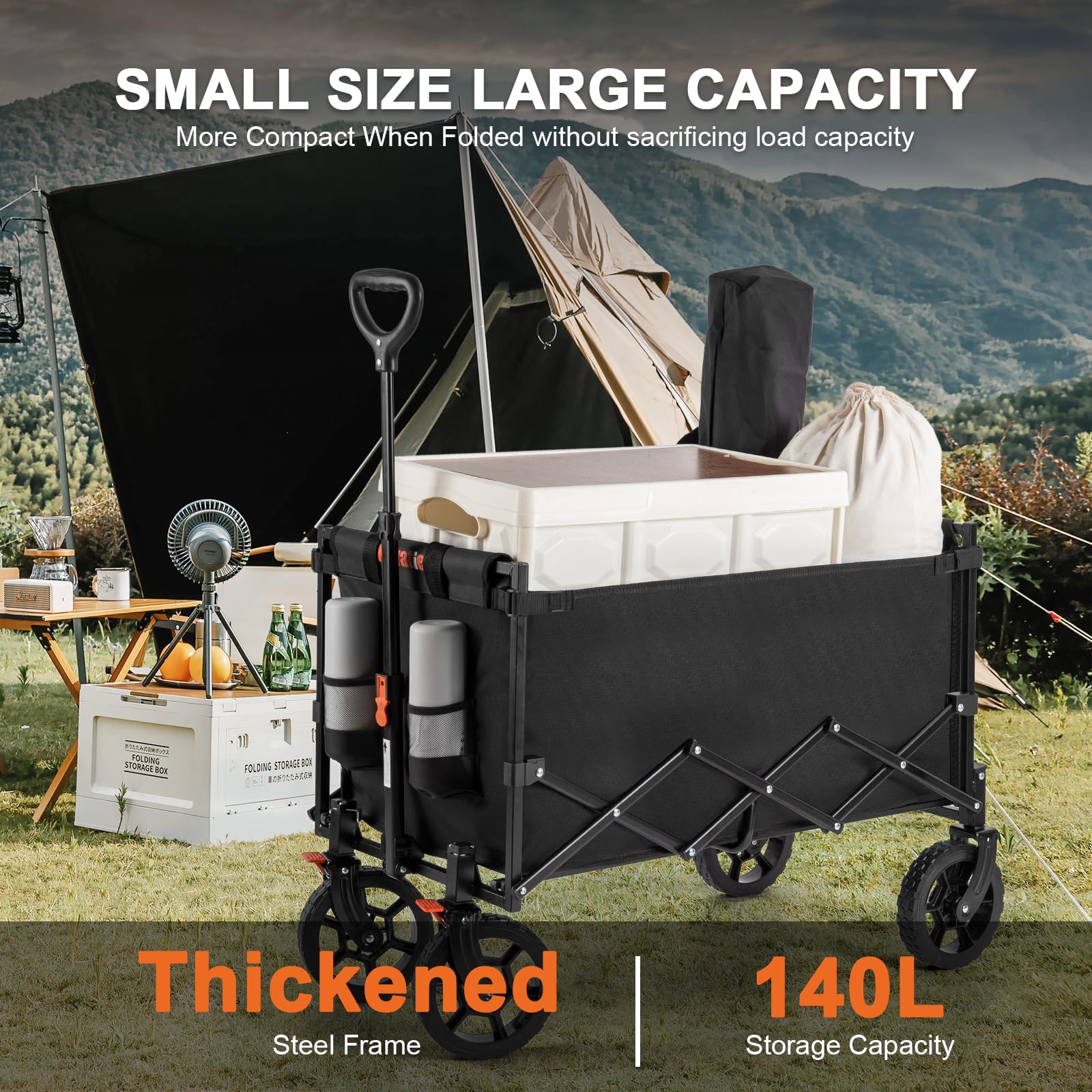 Navatiee wagon features 360-degree front wheels for smooth maneuverability.
