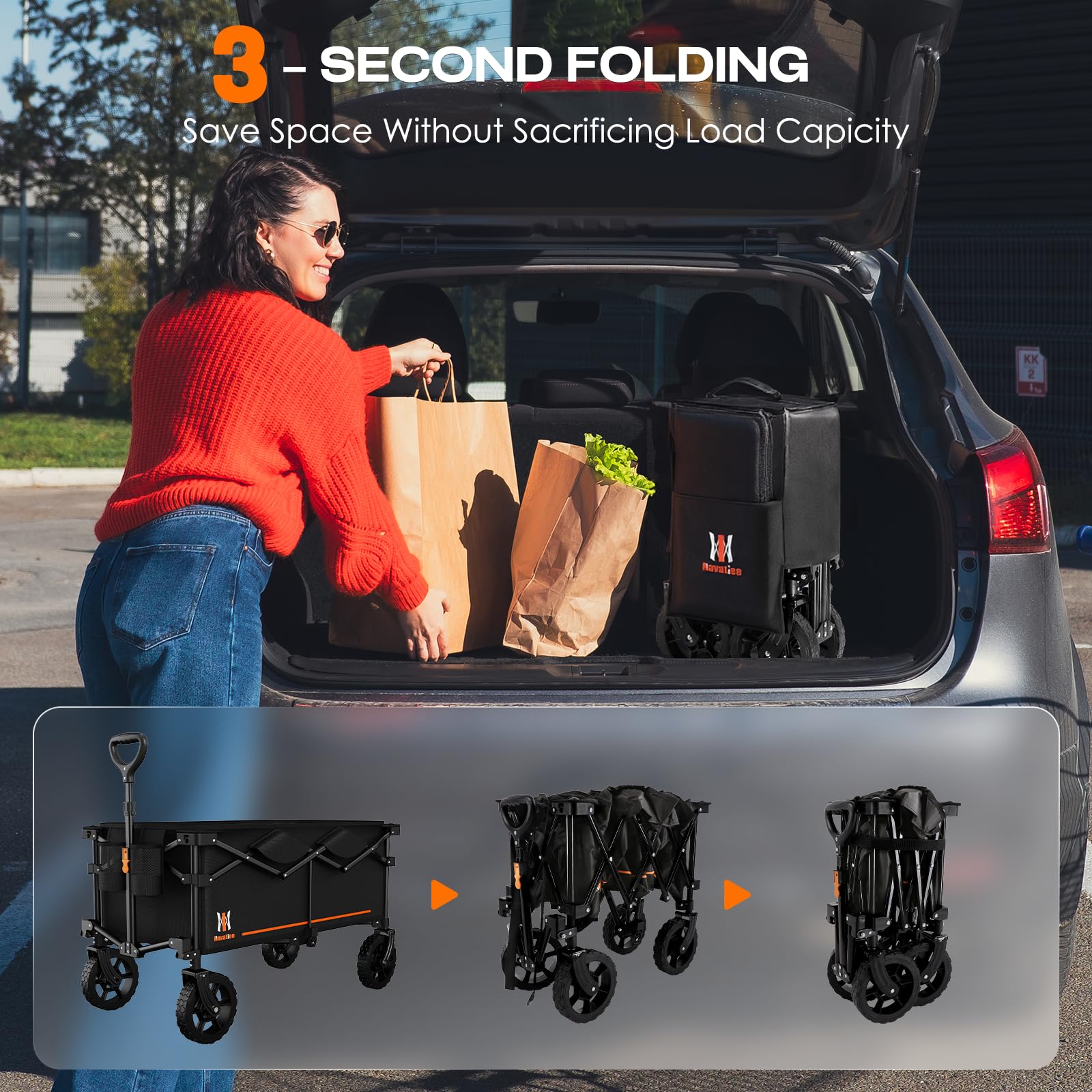 Navatiee wagon with silent all-terrain wheels delivers smooth, quiet movement.