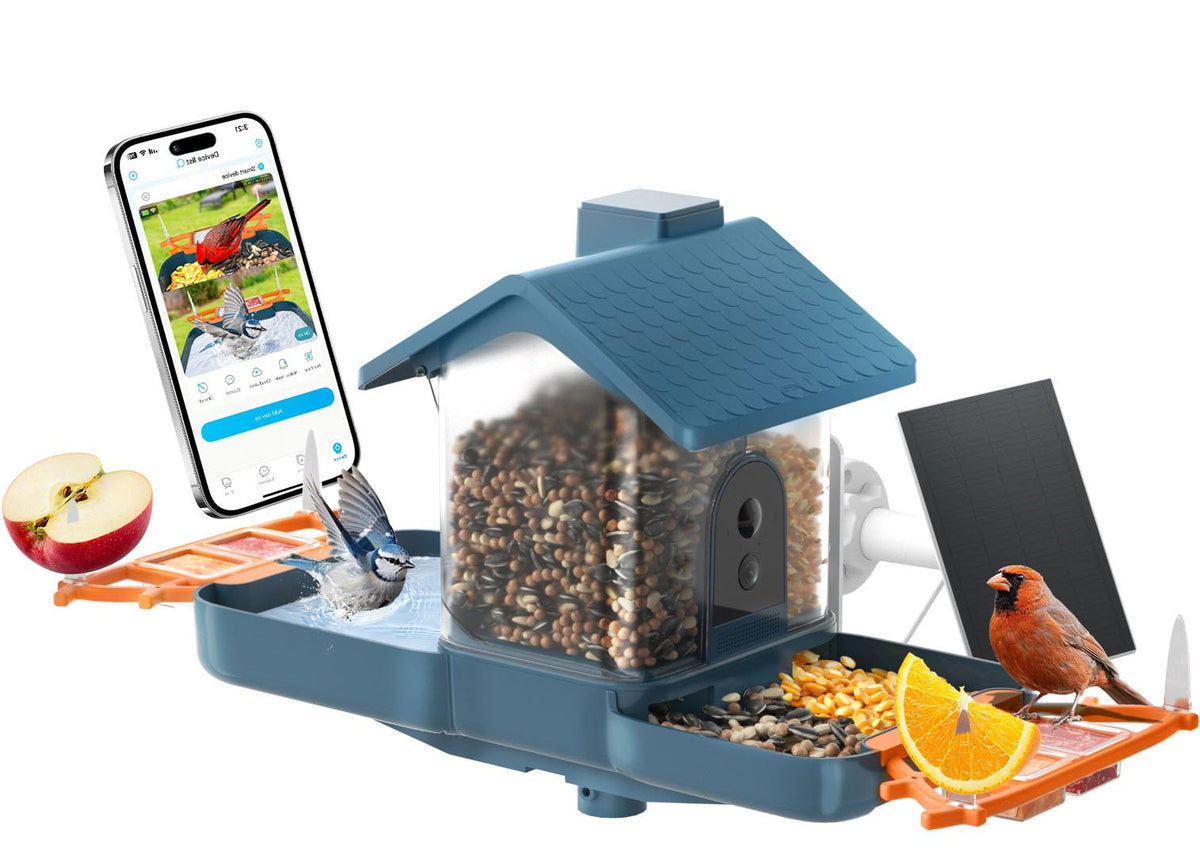 NAVFS Bird Feeder Camera Bath with dual-lens view for feeding and bathing moments