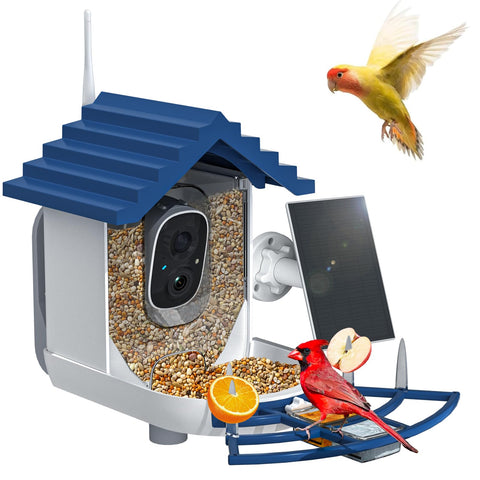 NAVFS Smart Bird Feeder Camera with 2K lens captures clear backyard bird moments.