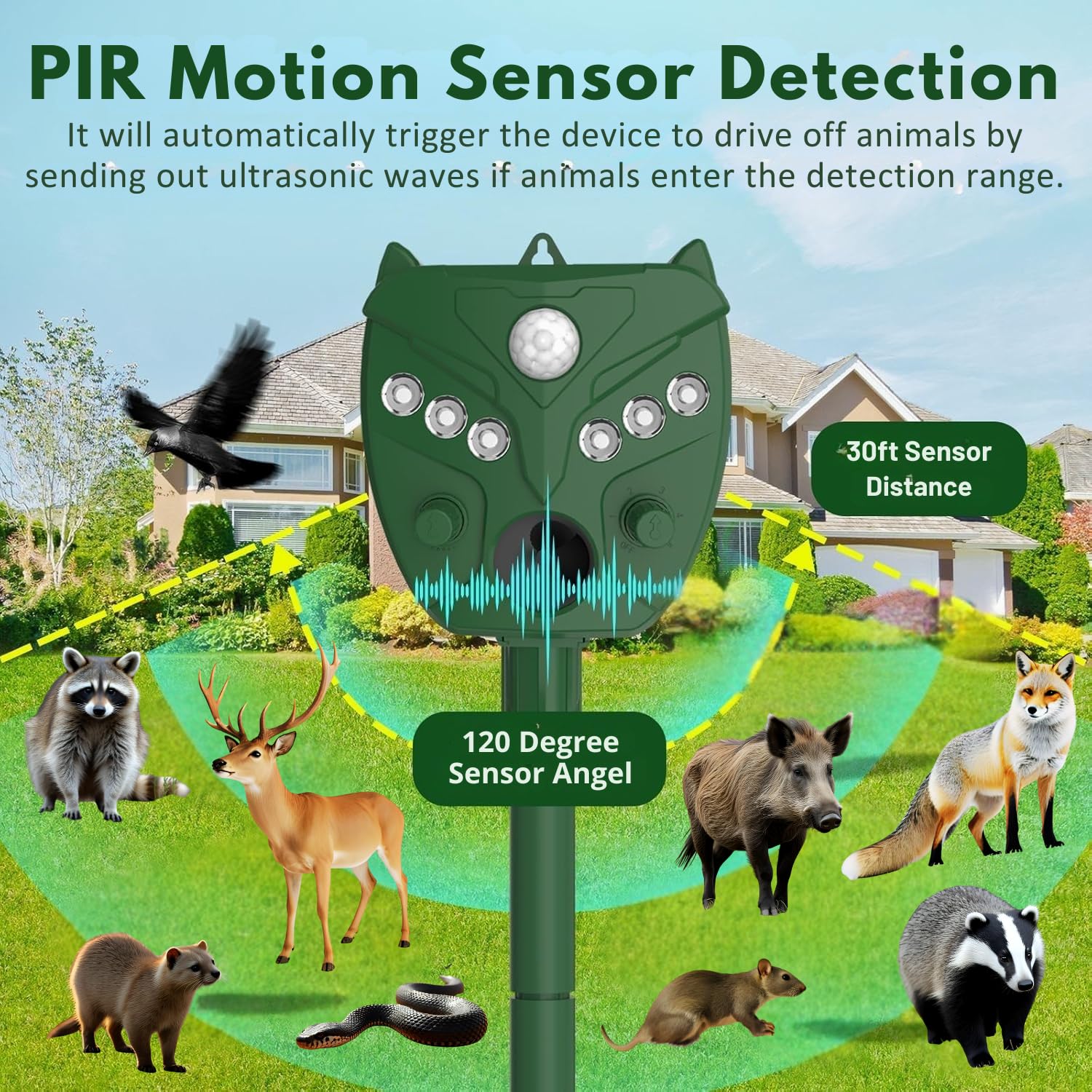 Navisovl solar ultrasonic animal repellent helps deter deer from yards and plants.