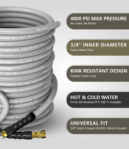 NAVOHEVEN 100ft hose provides extended reach for large areas.
