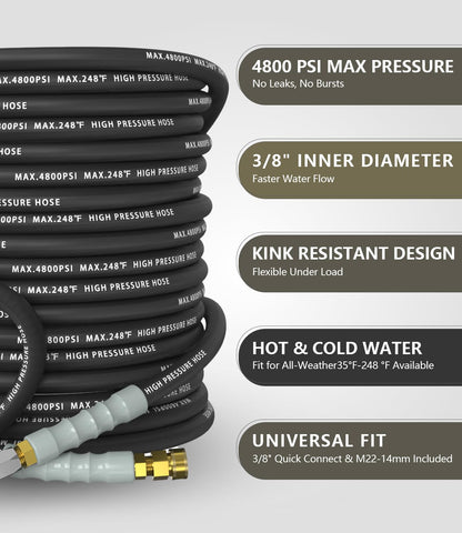 NAVOHEVEN 4800 PSI steel-braided hose delivering high flow