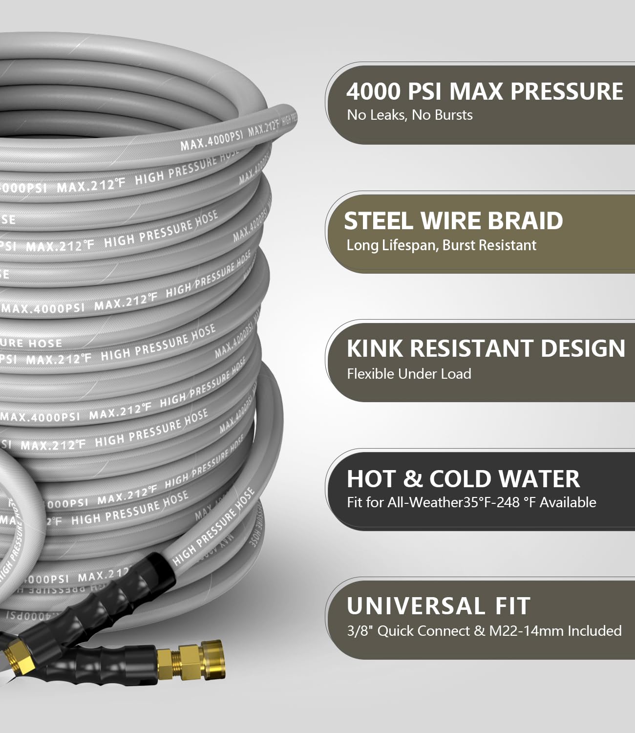 NAVOHEVEN steel-braided layer visible, delivering durability and flexibility under heavy use.