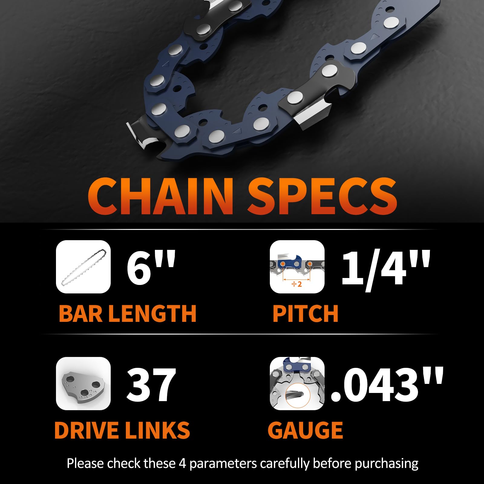 NAWIN 6-inch chain ready for quick swap and easy installation on portable saws.