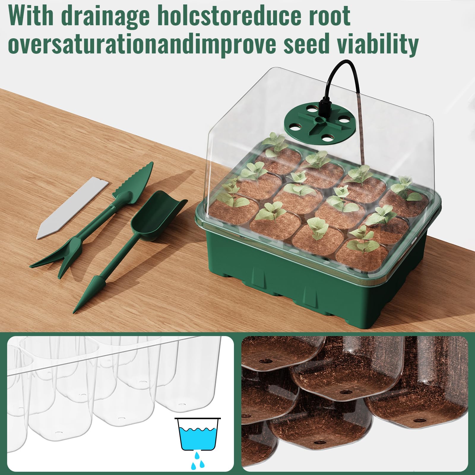 NBPLUS seed starter tray base catches overflow, keeping shelves clean.
