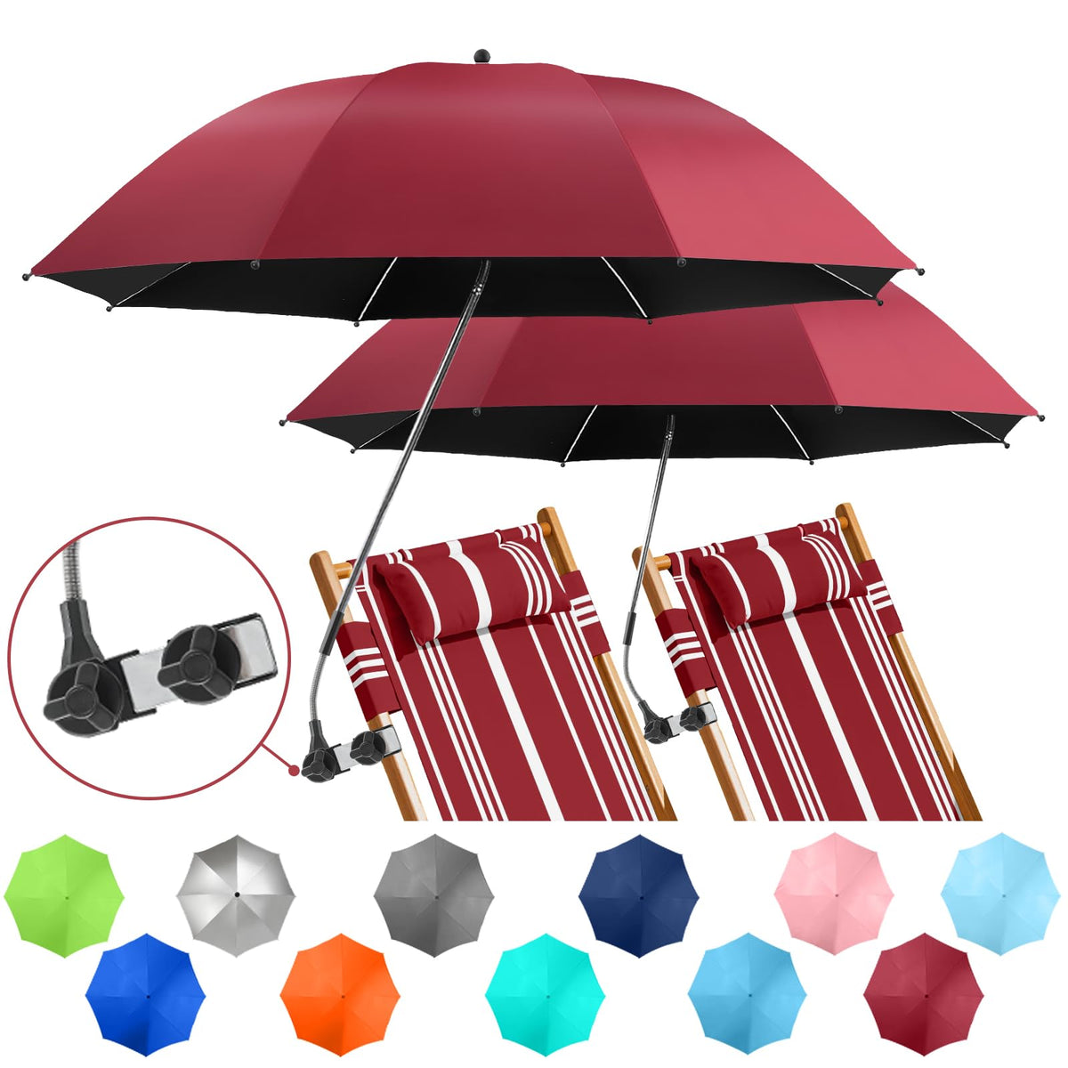 NBtoUS 2-pack chair umbrella clipped to a chair for quick shade