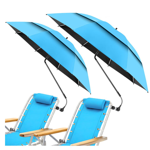 NBtoUS double canopy umbrella clipped to a chair for adjustable shade