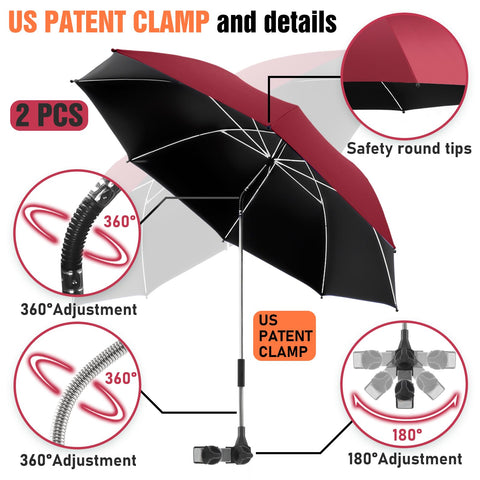 NBtoUS garnet red chair umbrella mounted on cart for portable shade
