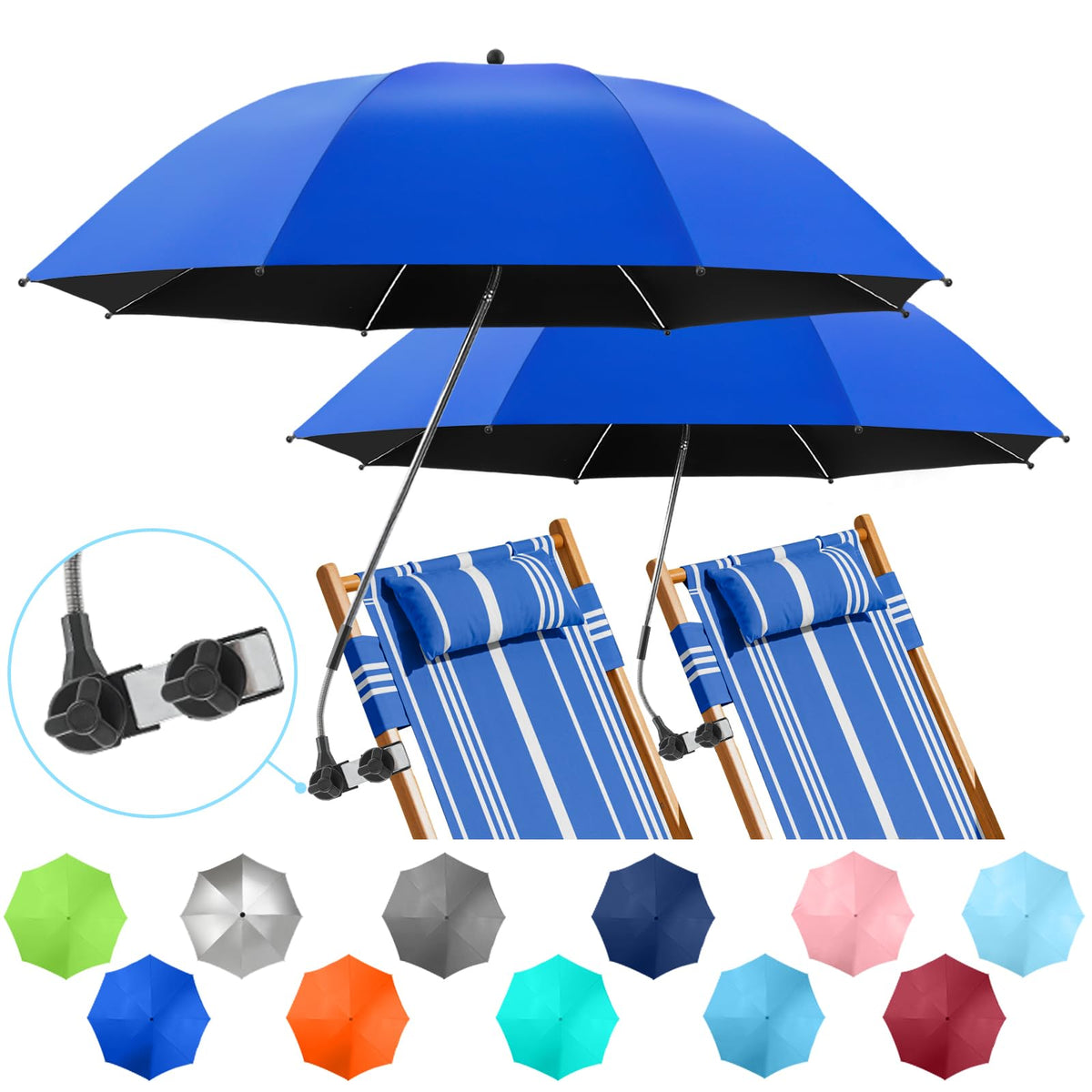 NBtoUS Azure blue 2-pack chair umbrella clip-on for portable sun shading